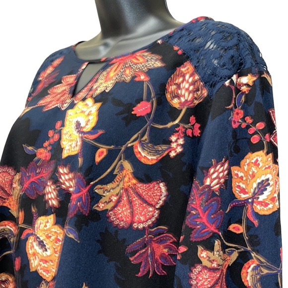 Van Heusen Blue/Orange Floral Top~Blouse~BohoVibes - Picture 2 of 9